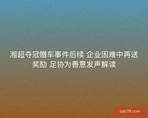 湘超夺冠赠车事件后续 企业困难中再送奖励 足协为善意发声解读